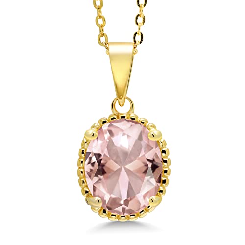 Gem Stone King 11X9MM Oval Gemstone Birthstone Pendant Necklace | 925 Sterling Silver | Solitaire Necklace For Women | With 18 Inch Chain | Fine Jewelry Gifts for Mom Women Wife Her - color: Nano Morganite-October