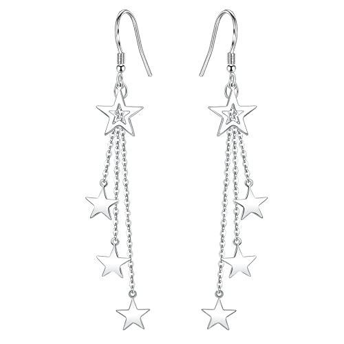 925 Sterling Silver Dangle Earrings with Charms Heart, Water drop, Moon, Star Long Drop Earring for Women Jewelry Gifts Hypoallergenic - color: star