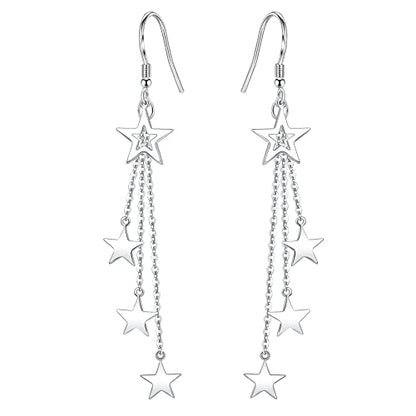 925 Sterling Silver Dangle Earrings with Charms Heart, Water drop, Moon, Star Long Drop Earring for Women Jewelry Gifts Hypoallergenic - color: star