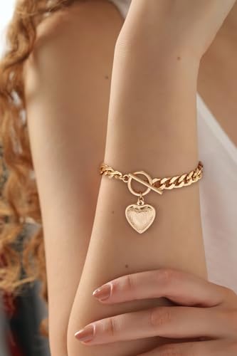 Gold & Silver Heart Chain Link Bracelets For Women - color: AMZ-SL22341A