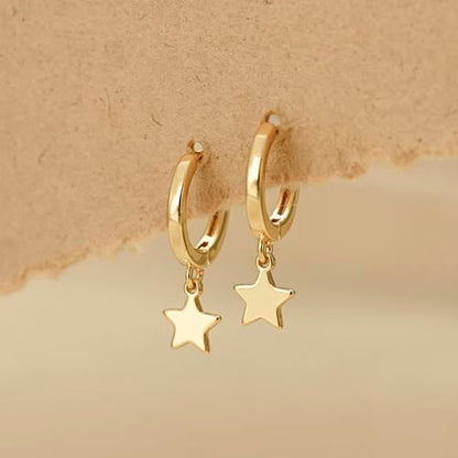 Earrings for Women 14K Gold Plated Huggie Hoop Dangle | Charm Drop,Dainty,Small,Simple,Lightweight,Hypoallergenic,Trendy,Everyday Jewelry,Gift - color: 01. Star