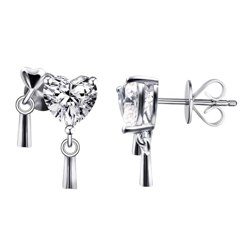 Moissanite Stud Earrings for Women, DF/VVS Clarity, Sterling Silver with 18K White Gold Plated - style: 2.0 Carat Heart