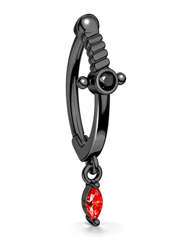 Belly Button Clicker Rings, 316L Surgical Steel Belly Button Piercing Jewelry, 14G Dagger Reversed Belly Ring for Women, Sword Navel Rings - color: Black