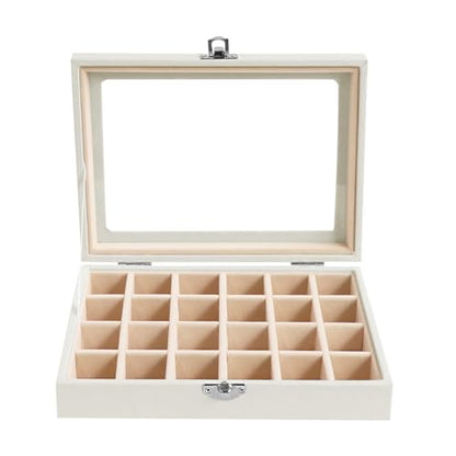 Wudygirl 24 Grid Earring Organizer Small Jewelry Box with Lid WhiteCream | Ring Box with Adjustable Dividers, Velvet Lining, Ideal for Rings, Earrings, Jewelry Display, Gift Giving - style: White Cream 24 Grid