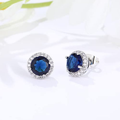 YOMELA Round Cubic Zirconia Stud Earrings for Women | Everyday Dainty, Diamond-Like Brilliance, CZ Halo Birthstone Studs, Hypoallergenic & Lightweight, Elegant & Versatile - color: Blue
