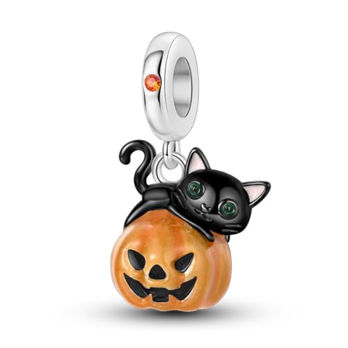 925 Sterling Silver Charms for Bracelets and Necklaces Lipstick and Perfume High Heels Dangle Pendants Heart Butterfly Bead Charms Halloween Christmas Gift for Womens - style: Black Cat Pumpkin Charm