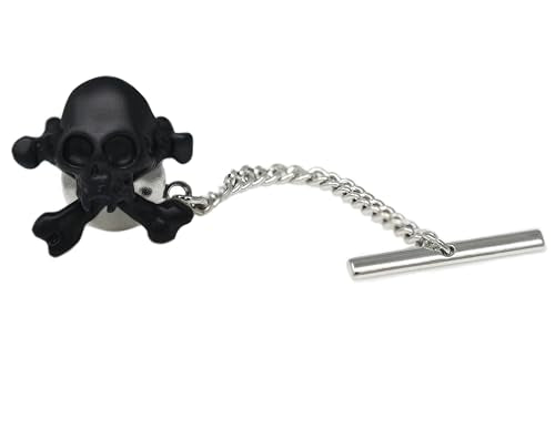 Men’s Tie Tack Tie Pin with Chain – Classic Lapel Pin Accessory for Dress Shirts, Suits & Formal Wear - style: Skull