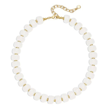 Chunky Beaded Necklace for Women, Colorful Trendy Statement Summer Jewelry Gift - color: White