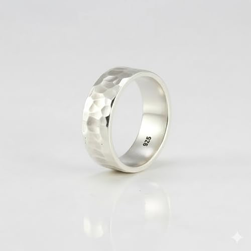 925 Sterling Silver Hammered Band Ring for Men & Women – Handmade Textured Ring, Comfort Fit Wedding Band, Solid Silver Ring, Minimalist Unisex Jewelry Gift for Her MSJ By Monica