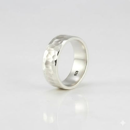 925 Sterling Silver Hammered Band Ring for Men & Women – Handmade Textured Ring, Comfort Fit Wedding Band, Solid Silver Ring, Minimalist Unisex Jewelry Gift for Her MSJ By Monica