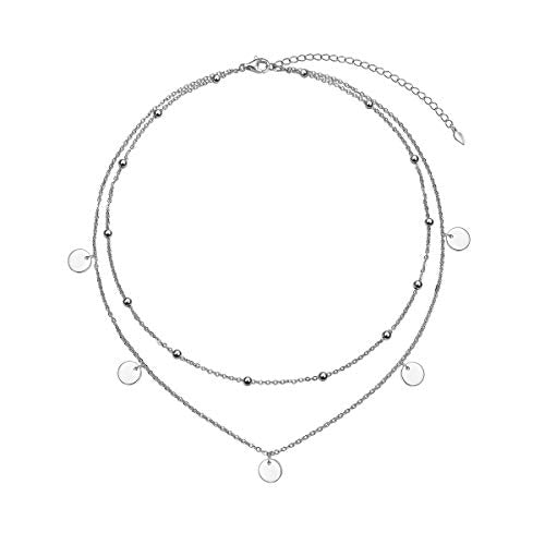 Ladytree S925 Sterling Silver Dainty Simple Choker Necklace,Rolo Chain,Adjustable 13 inches to 16 inches - style: 09_Layer Beads Dot Choker