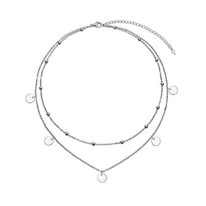 Ladytree S925 Sterling Silver Dainty Simple Choker Necklace,Rolo Chain,Adjustable 13 inches to 16 inches - style: 09_Layer Beads Dot Choker