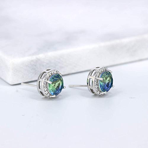 YOQUCOL Bright 8MM,10MM Cubic Zirconia Crystal Stud Earrings Round Pierced Earrings For Women - color: 8MM-Ocean Blue