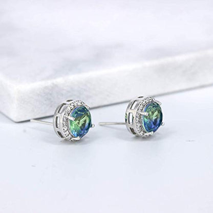YOQUCOL Bright 8MM,10MM Cubic Zirconia Crystal Stud Earrings Round Pierced Earrings For Women - color: 8MM-Ocean Blue