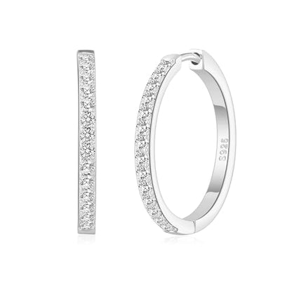 RANKEEF Gold/Silver Hoops Earrings For Women Hypoallergenic | S925 Silver Hoop Earings Lightweight Gold Hoops Gold Rhinestone Earring With Cubic Zirconia 20/30/40mm - color: Silver-20mm