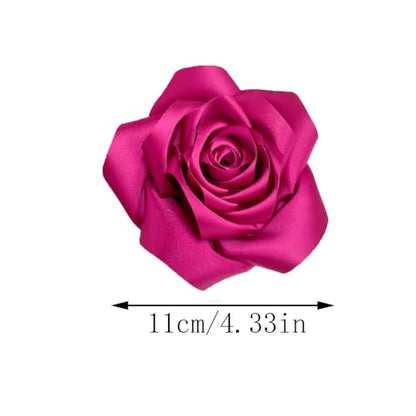 Satin Rose Flower Large Brooch Lapel Pins Handmade Fabric Flower Brooches Pin Classic for Wedding Party Dance Banquet for Women Men Dress Suit Clothes Accessories JewelryGifts 110mm - color: Hot Pink