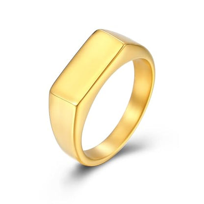 Quiet Luxury Wide Square Signet Ring - Timeless Titanium Steel Band Fashion Statement Jewelry for Men & Women (Silver, Antique Silver, Gold, Black) - color: Gold