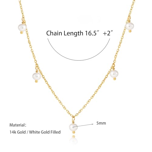 Pearl Necklace for Women, Dainty Pearls Choker Necklace for Women 14K Gold Plated Layered Pendant Necklace Handmade Gold Chain Necklace Everyday Jewelry Gift - color: Pearl Choker-Gold