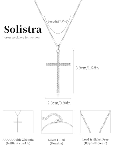 Cross Necklace for Women, 14K Gold Plated Cubic Zirconia Cross Pendant Necklace, Trendy Christian Jewelry Gifts for Baptism First Communion Christmas - color: Style H - Silver