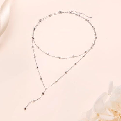 FLYOW Layered Necklace S925 Sterling Silver Y Shaped Jewelry - style: Beads Style