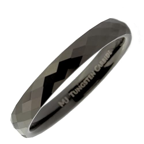 Tungsten Carbide Faceted Honeycomb Wedding Band Plated in Gold, Rose Gold or Black Ring - color: Black-3mm