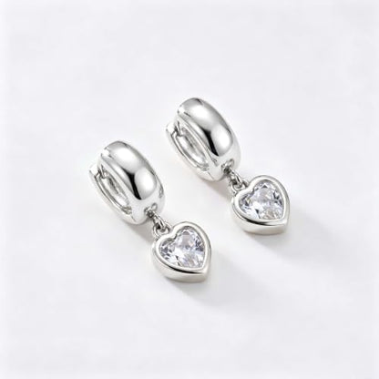 NIXMAX Trendy Gold Dangle Earrings for Women, Chunky Statement CZ Hoops | Bezel-Set Cubic Zirconia Charm, 14K Gold Plated, Lightweight Hypoallergenic Jewelry, Fashion Accessories, Gifts for Women - color: Silver-Chunky-heart hoops