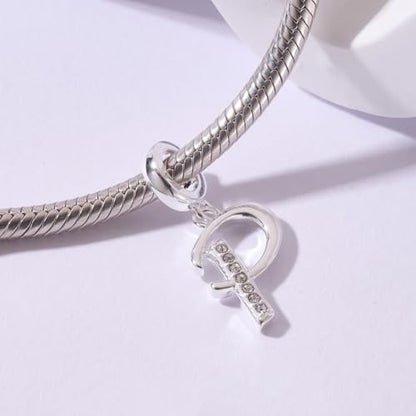 925 Sterling Silver Initial Charm fits Pandora, Gift for Mom Wife | Christmas,Birthday,Mother's Day, Anniversary, Valentine's Day - color: Letter P