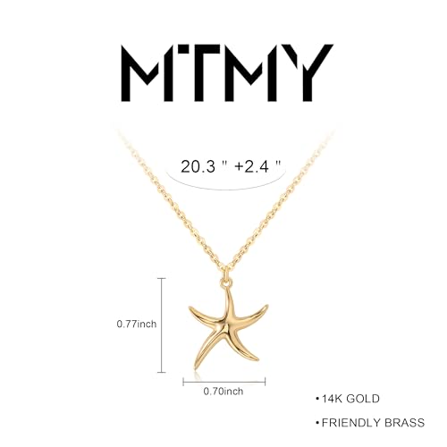 MTMY Gold Starfish Necklace 14K Gold Plated Shell Conch Ocean Pendant Necklace for Women Beach Summer Jewelry - style: wave starfish