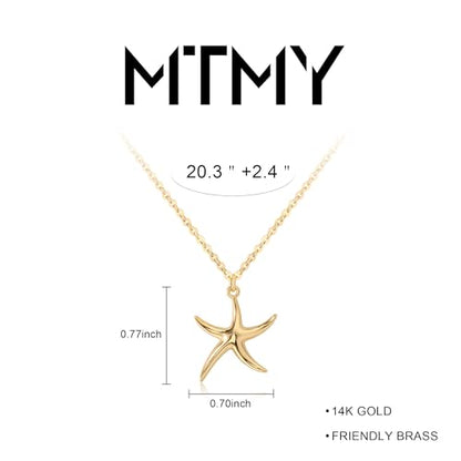 MTMY Gold Starfish Necklace 14K Gold Plated Shell Conch Ocean Pendant Necklace for Women Beach Summer Jewelry - style: wave starfish