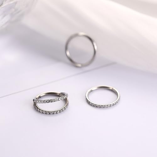 FUNLMO 3Pcs Nose Rings Double Hoop Nose Ring Conch Daith Tragus Helix Rook Piercing Jewelry Surgical Steel Cartilage Earring Conch Hoop Earring Septum Jewelry Lip Ring - color: Style 2: Silver