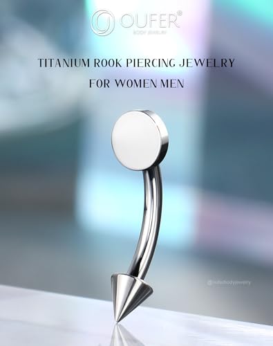OUFER Rook Piercing Jewelry, G23 Solid Titanium Eyebrow Rings, Heart Vertical Labret Lip Jewelry, 16G Curved Barbells, Daith Rook Earrings for Women Men - color: Silver Round, size: 16G 8mm