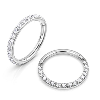 2PCS 16G Titanium Nose Rings for Women, Nostril and Septum | F136 Implant Grade Titanium, Hypoallergenic, 1.2 mm ×8 mm, Faceted and CZ Hinged Clicker Hoops for Nostril or Septum - color: Style A Silver-10mm