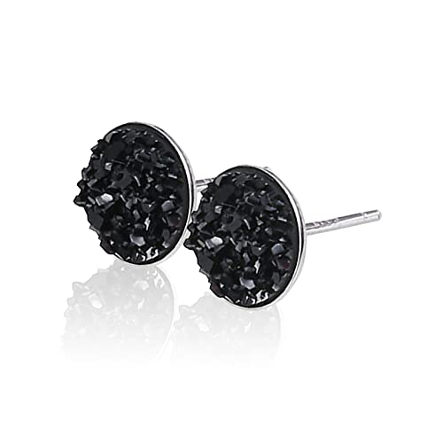 Silver-tone Faux Druzy Stud Earrings，925 Sterling Silver Hypoallergenic Natural Gemstone Earrings for Women Trendy Fashion - color: Black