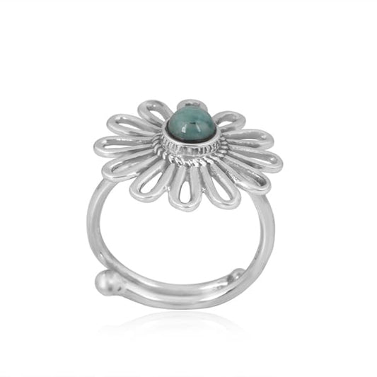 PANOPLY 925 Sterling Silver Natural Gemstone Rings for Women, Handmade Minimalist Promise Engagement Rings for Couples, Stylish Cute Daily Wear Ring, Anti Tarnish Trendy Jewelry Gift for Girls - color: Silver, Blue-Green