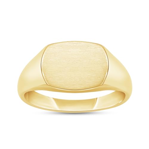 Plain Signet Band Ring Square Shaped In 14K Gold Plated Sterling Silver Satin Finish Statement Ring For Him Her - color: Yellow Gold