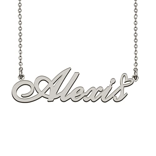 HUAN XUN Custom Name Necklace for Women Stainless Steel Customized Jewelry | 18k Gold Plated Nameplate Heart Pendant,Adjustable Delicate Chain,Personalized Gifts for Mother Day Christmas Birthday - color: Alexis - Silver