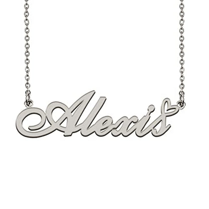 HUAN XUN Custom Name Necklace for Women Stainless Steel Customized Jewelry | 18k Gold Plated Nameplate Heart Pendant,Adjustable Delicate Chain,Personalized Gifts for Mother Day Christmas Birthday - color: Alexis - Silver