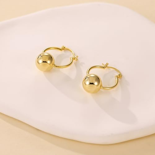 14k Gold Plated Ball Dangle Earrings for Women Sterling Silver Ball Drop Earrings Hypoallergenic Round Balls Hoop Earring Leverback Lightweight Earrings Fashion Jewelry - color: 05-gold