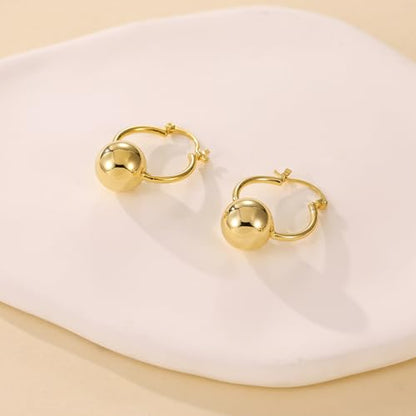 14k Gold Plated Ball Dangle Earrings for Women Sterling Silver Ball Drop Earrings Hypoallergenic Round Balls Hoop Earring Leverback Lightweight Earrings Fashion Jewelry - color: 05-gold