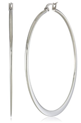 Amazon Essentials Gold Plated or Stainless Steel Flattened Hoop Earrings - color: Stainless steel, size: 60 mm