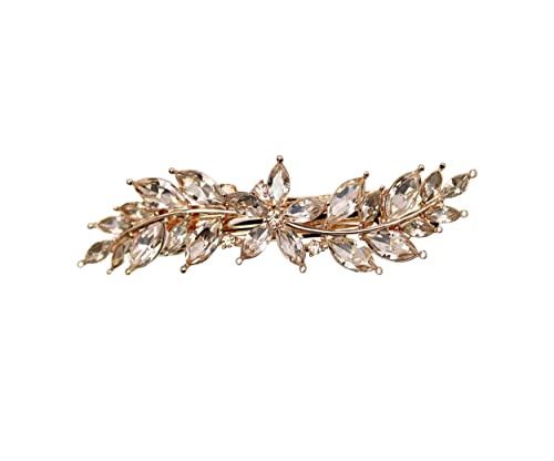 Faship Champagne Small Floral Hair Barrette Clip - color: Champagne / Rose gold plated