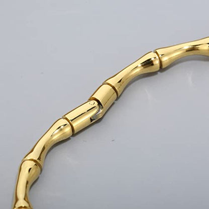 JUDE Stainless Steel Bamboo Style Classic Plain Open Clasp Bangle Bracelet - color: Gold