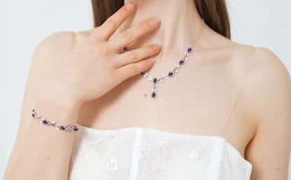 Jewelry Set for Women Bride Bridesmaid Wedding Party Prom Necklace Earrings Bracelet Set Gift for Mother Wife Friend - color: Purple