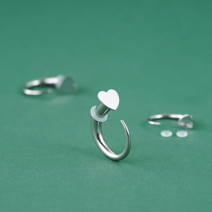 TBOSEN 18PCS Stainless Steel Stretching Kit Taper Bend Expander O-Ring Round | Flower | Heart | Cat Top Body Piercing Jewelry Set - color: Heart Top,Silver
