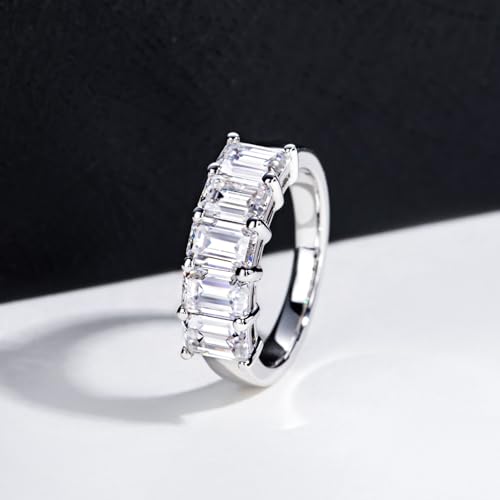 Moissanite Eternity Rings, S925 Sterling Silver Anniversary Band for Women - style: 3.0 CT Emerald-Cut