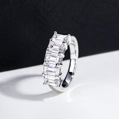 Moissanite Eternity Rings, S925 Sterling Silver Anniversary Band for Women - style: 3.0 CT Emerald-Cut