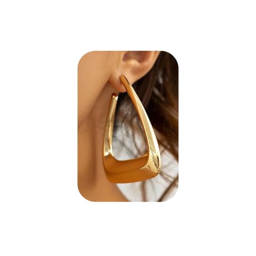 Big Punk Gold Hollow Triangle Shape Design Hoop Dangle Drop Earrings Geometric Gothic Lightweight Stud Earrings Jewelry Gift for Women (Gold)
