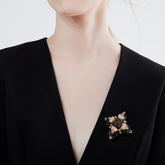 Vintage Baroque Pearl Cross Brooch Pins for Women