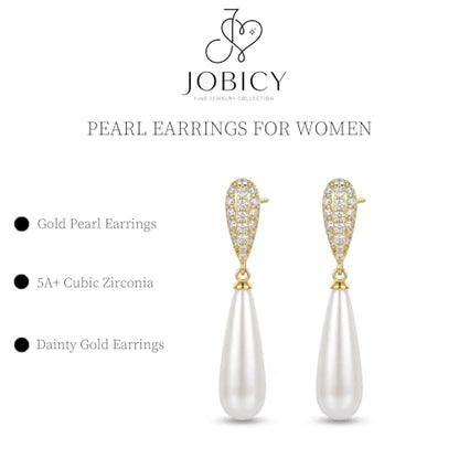 Pearl Earrings for Women Trendy, 14k Gold Plated Freshwater CZ Leaf Pearl Dangle Drop Gold Earrings Lightweight Hypoallergenic Stud Earring Bridesmaid Wedding Gold Jewelry for Women Gifts - style: long pearl earrings