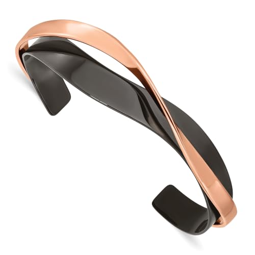 Chisel Layered Twist Cuff Bangle in Black & Rose IP-Plated Steel